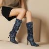 imageSHEMEE Womens Denim Knee High Boots Kitten Heels Pointed Toe Dress Jeans MidCalf Boots Zipper Tall BootsDark Blue 1