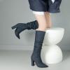imageSHEMEE Womens Denim Knee High Boots Kitten Heels Pointed Toe Dress Jeans MidCalf Boots Zipper Tall BootsDark Blue 2