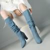 imageSHEMEE Womens Denim Knee High Boots Kitten Heels Pointed Toe Dress Jeans MidCalf Boots Zipper Tall BootsLight Blue 2
