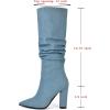 imageSHEMEE Womens Denim Knee High Boots Kitten Heels Pointed Toe Dress Jeans MidCalf Boots Zipper Tall BootsLight Blue 2