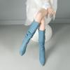 imageSHEMEE Womens Denim Knee High Boots Kitten Heels Pointed Toe Dress Jeans MidCalf Boots Zipper Tall BootsLight Blue 2