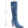 imageSHEMEE Womens Denim Knee High Boots Kitten Heels Pointed Toe Dress Jeans MidCalf Boots Zipper Tall BootsLight Blue