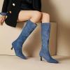 imageSHEMEE Womens Denim Knee High Boots Kitten Heels Pointed Toe Dress Jeans MidCalf Boots Zipper Tall BootsLight Blue
