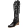 imageSHEMEE Womens Embroidered Cowboy Boots Stacked Chunky Heel Knee High Boots Western Cowgirl Long BootsBlack
