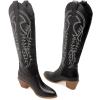 imageSHEMEE Womens Embroidered Cowboy Boots Stacked Chunky Heel Knee High Boots Western Cowgirl Long BootsBlack