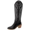 imageSHEMEE Womens Embroidered Cowboy Boots Stacked Chunky Heel Knee High Boots Western Cowgirl Long BootsBlack