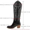 imageSHEMEE Womens Embroidered Cowboy Boots Stacked Chunky Heel Knee High Boots Western Cowgirl Long BootsBlack
