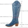 imageSHEMEE Womens Embroidered Cowboy Boots Stacked Chunky Heel Knee High Boots Western Cowgirl Long BootsBlue