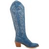imageSHEMEE Womens Embroidered Cowboy Boots Stacked Chunky Heel Knee High Boots Western Cowgirl Long BootsBlue