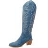 imageSHEMEE Womens Embroidered Cowboy Boots Stacked Chunky Heel Knee High Boots Western Cowgirl Long BootsBlue