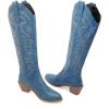 imageSHEMEE Womens Embroidered Cowboy Boots Stacked Chunky Heel Knee High Boots Western Cowgirl Long BootsBlue