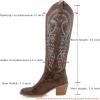 imageSHEMEE Womens Embroidered Cowboy Boots Stacked Chunky Heel Knee High Boots Western Cowgirl Long BootsBrown