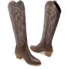 imageSHEMEE Womens Embroidered Cowboy Boots Stacked Chunky Heel Knee High Boots Western Cowgirl Long BootsBrown