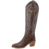 imageSHEMEE Womens Embroidered Cowboy Boots Stacked Chunky Heel Knee High Boots Western Cowgirl Long BootsBrown