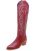 imageSHEMEE Womens Embroidered Cowboy Boots Stacked Chunky Heel Knee High Boots Western Cowgirl Long BootsBurgundy