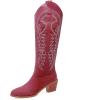 imageSHEMEE Womens Embroidered Cowboy Boots Stacked Chunky Heel Knee High Boots Western Cowgirl Long BootsBurgundy