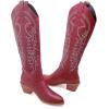 imageSHEMEE Womens Embroidered Cowboy Boots Stacked Chunky Heel Knee High Boots Western Cowgirl Long BootsBurgundy