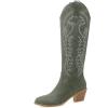 imageSHEMEE Womens Embroidered Cowboy Boots Stacked Chunky Heel Knee High Boots Western Cowgirl Long BootsGreen