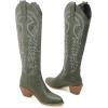 imageSHEMEE Womens Embroidered Cowboy Boots Stacked Chunky Heel Knee High Boots Western Cowgirl Long BootsGreen