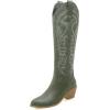 imageSHEMEE Womens Embroidered Cowboy Boots Stacked Chunky Heel Knee High Boots Western Cowgirl Long BootsGreen