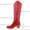 imageSHEMEE Womens Embroidered Cowboy Boots Stacked Chunky Heel Knee High Boots Western Cowgirl Long BootsRed