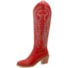imageSHEMEE Womens Embroidered Cowboy Boots Stacked Chunky Heel Knee High Boots Western Cowgirl Long BootsRed
