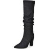 imageSHEMEE Womens Denim Knee High Boots Kitten Heels Pointed Toe Dress Jeans MidCalf Boots Zipper Tall BootsBlack 2