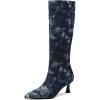 imageSHEMEE Womens Denim Knee High Boots Kitten Heels Pointed Toe Dress Jeans MidCalf Boots Zipper Tall BootsDark Blue