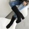 imageSHEMEE Mid Calf Fluffy Furry Boots for Women Chunky High Heels Fur Boot Cute Winter Warm Fuzzy Platform Heeled BootsBlack
