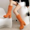 imageSHEMEE Mid Calf Fluffy Furry Boots for Women Chunky High Heels Fur Boot Cute Winter Warm Fuzzy Platform Heeled BootsOrange
