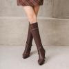 imageSHEMEE Women Stiletto Heels Knee High Boots Pointy Toe Fashion Studded Buckled Punk Tall Boots Full Zipper ShoesBrown
