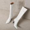 imageSHEMEE Women Stiletto Heels Knee High Boots Pointy Toe Fashion Studded Buckled Punk Tall Boots Full Zipper ShoesWhite