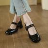 imageSHEMEE Womens Buckle Mary Janes Genuine Leather Chunky High Heel Pumps Vintage Square Toe Ankle Strap Block Heeled Dress ShoesBlack