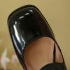 imageSHEMEE Womens Buckle Mary Janes Genuine Leather Chunky High Heel Pumps Vintage Square Toe Ankle Strap Block Heeled Dress ShoesBlack