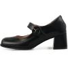 imageSHEMEE Womens Buckle Mary Janes Genuine Leather Chunky High Heel Pumps Vintage Square Toe Ankle Strap Block Heeled Dress ShoesBlack