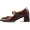 imageSHEMEE Womens Buckle Mary Janes Genuine Leather Chunky High Heel Pumps Vintage Square Toe Ankle Strap Block Heeled Dress ShoesBrown