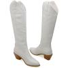 imageSHEMEE Womens Embroidered Cowboy Boots Stacked Chunky Heel Knee High Boots Western Cowgirl Long BootsWhite