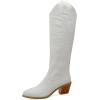 imageSHEMEE Womens Embroidered Cowboy Boots Stacked Chunky Heel Knee High Boots Western Cowgirl Long BootsWhite