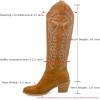 imageSHEMEE Womens Embroidered Cowboy Boots Stacked Chunky Heel Knee High Boots Western Cowgirl Long BootsYellow