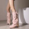 imageSHEMEE Womens Fold Over Boots Block Heels Knee High Boots Chunky Platform Square Toe Shark Boot Side Zipper Buckled Moto Biker BootsPink