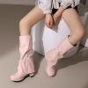 imageSHEMEE Womens Fold Over Boots Block Heels Knee High Boots Chunky Platform Square Toe Shark Boot Side Zipper Buckled Moto Biker BootsPink