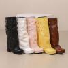 imageSHEMEE Womens Fold Over Boots Block Heels Knee High Boots Chunky Platform Square Toe Shark Boot Side Zipper Buckled Moto Biker BootsWhite
