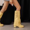 imageSHEMEE Womens Fold Over Boots Block Heels Knee High Boots Chunky Platform Square Toe Shark Boot Side Zipper Buckled Moto Biker BootsYellow