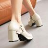 imageSHEMEE Womens Square Toe Mary Janes Chunky Heels Platform Shoes Ankle Strap Buckle Block High Heel Dress PumpsBeige