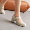 imageSHEMEE Womens Square Toe Mary Janes Chunky Heels Platform Shoes Ankle Strap Buckle Block High Heel Dress PumpsBeige