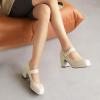 imageSHEMEE Womens Square Toe Mary Janes Chunky Heels Platform Shoes Ankle Strap Buckle Block High Heel Dress PumpsBeige