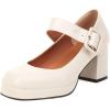imageSHEMEE Womens Square Toe Mary Janes Chunky Heels Platform Shoes Ankle Strap Buckle Block High Heel Dress PumpsBeige