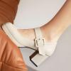 imageSHEMEE Womens Square Toe Mary Janes Chunky Heels Platform Shoes Ankle Strap Buckle Block High Heel Dress PumpsBeige