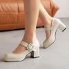 imageSHEMEE Womens Square Toe Mary Janes Chunky Heels Platform Shoes Ankle Strap Buckle Block High Heel Dress PumpsBeige