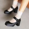 imageSHEMEE Womens Square Toe Mary Janes Chunky Heels Platform Shoes Ankle Strap Buckle Block High Heel Dress PumpsBlack